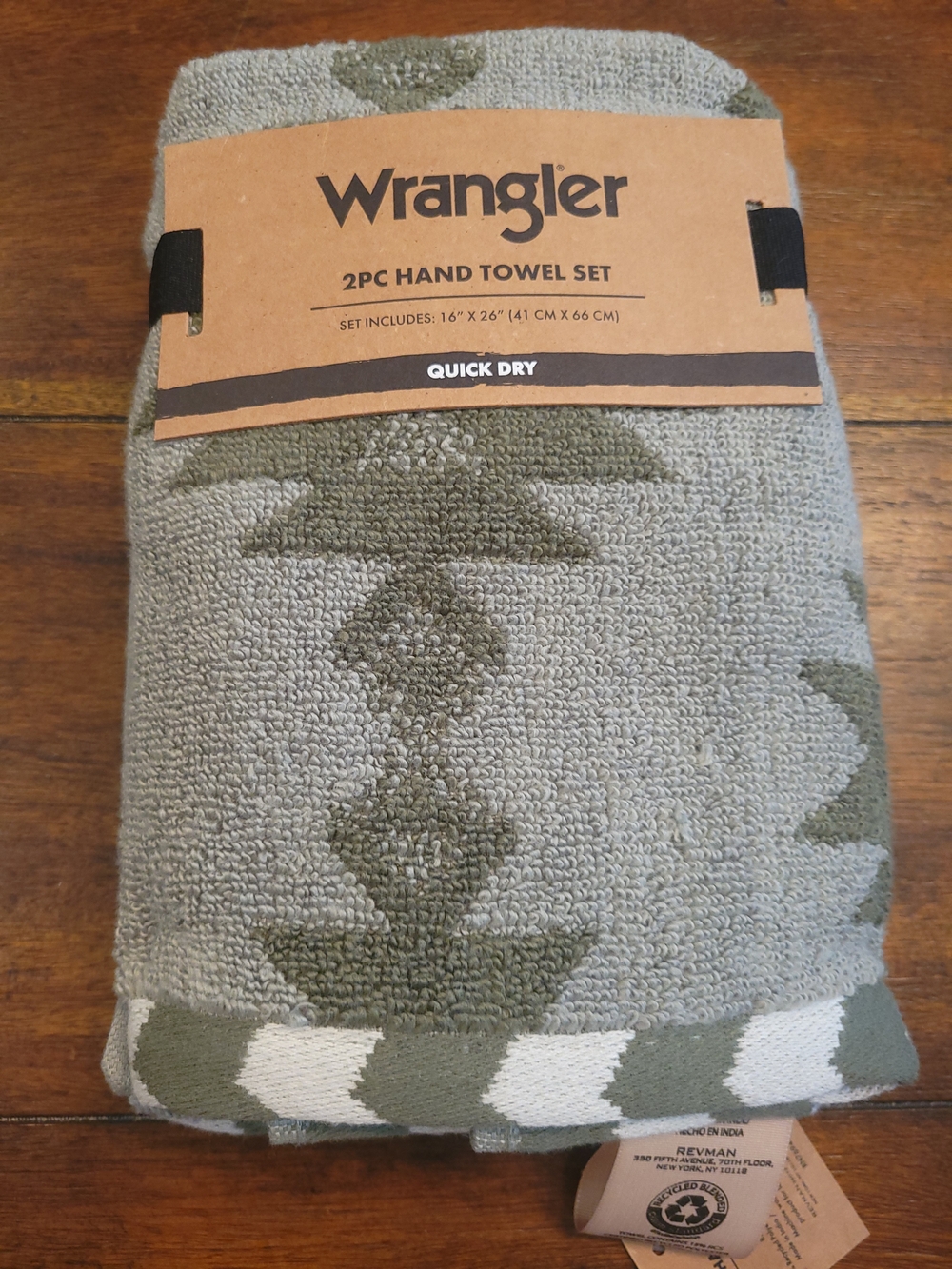 Wrangler Southwestern, Western, Olive & Gray Hand Towel Set - 2pc